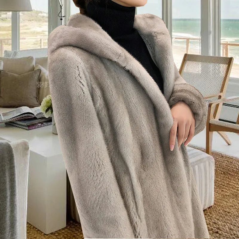 Waterproof velvet fur coat female fashion medium long thicken 2025 winter new fur coats large size over the knee fur coat female