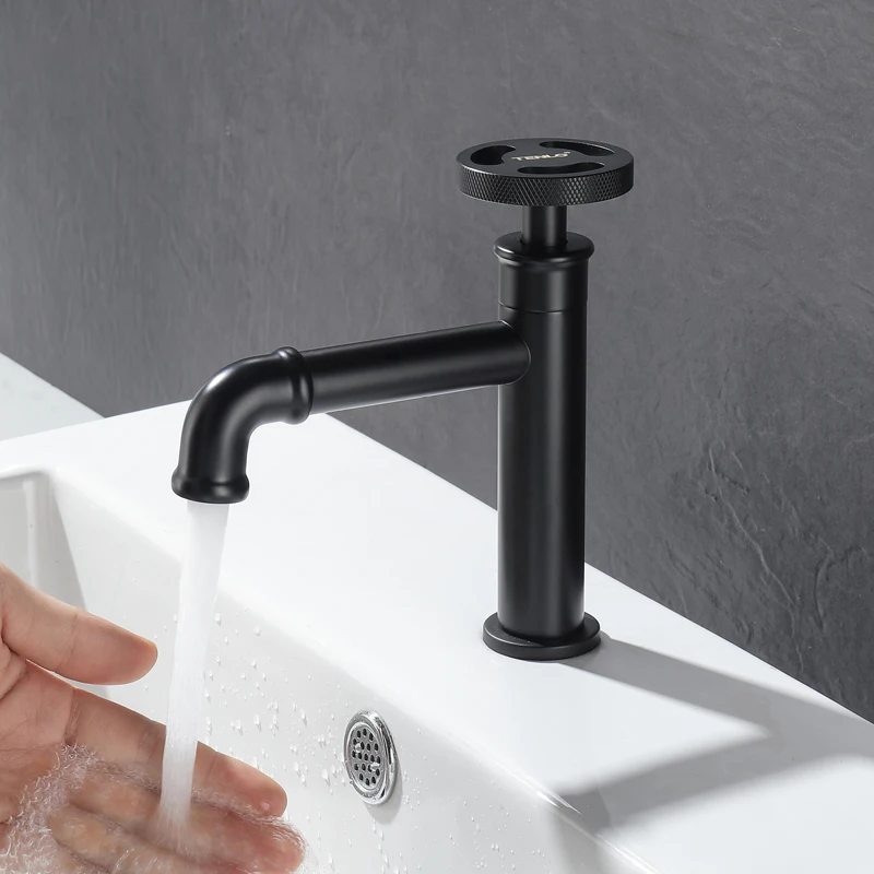 Industrial Style Brass Matte Black Bathroom Sink Faucet Single Hole Basin Cold Water Tap torneira banheiro B3379