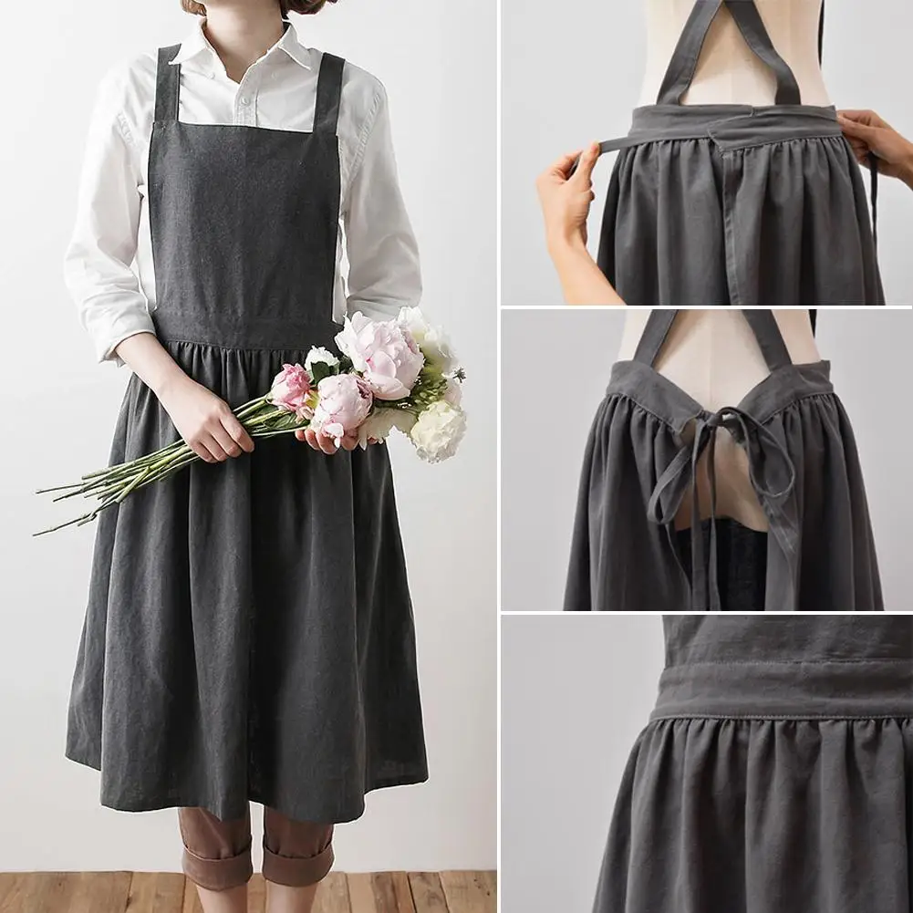 Nordic Simple Florist Apron Cotton Linen Gardening Coffee Shops Kitchen Aprons For Cooking Baking Restaurant Apron Pinafore