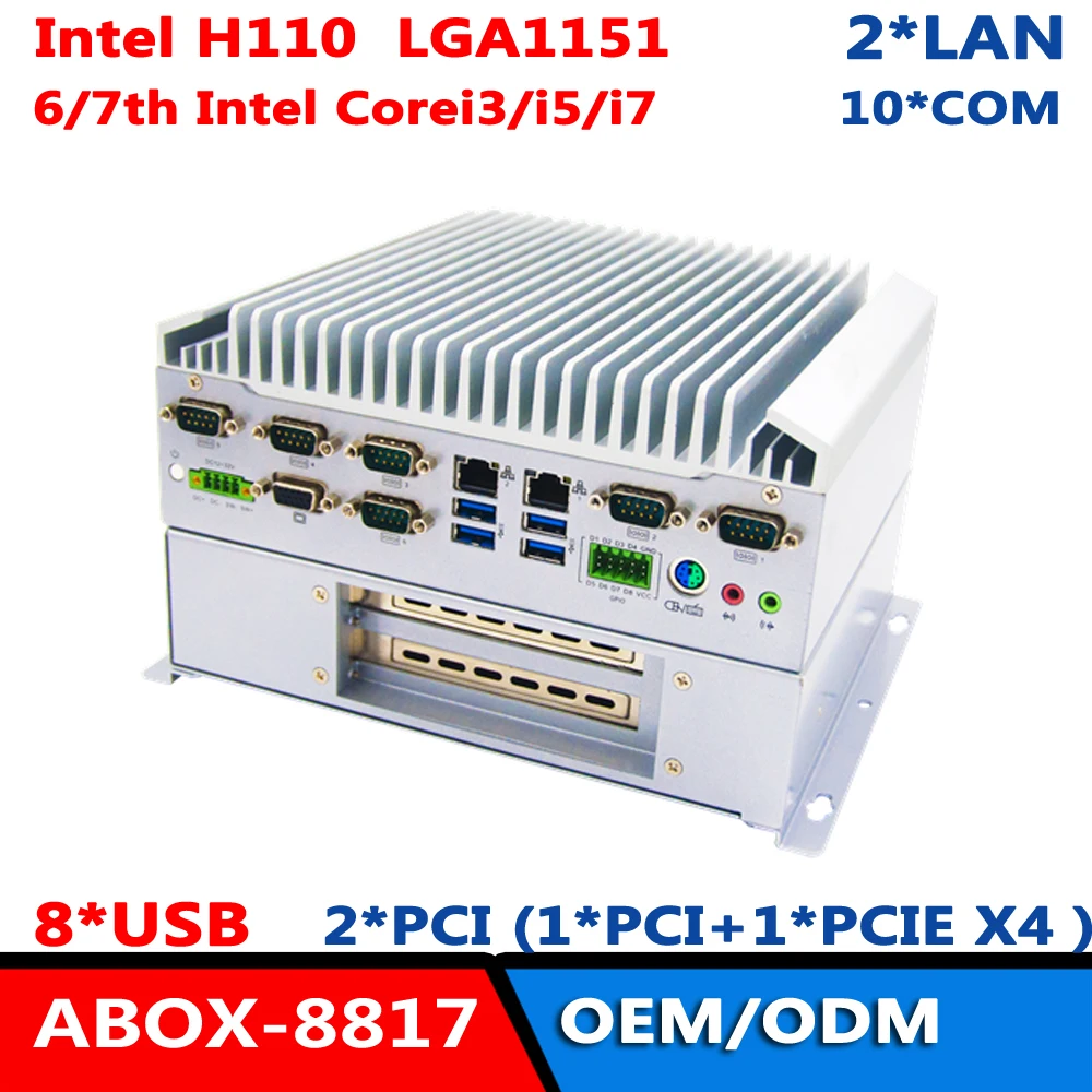 Intel H110 X86 Fanless Solution Industrial Heavy PC Support 10*COM RS232\422\485 PCIEX4 DVI HDMI VGA