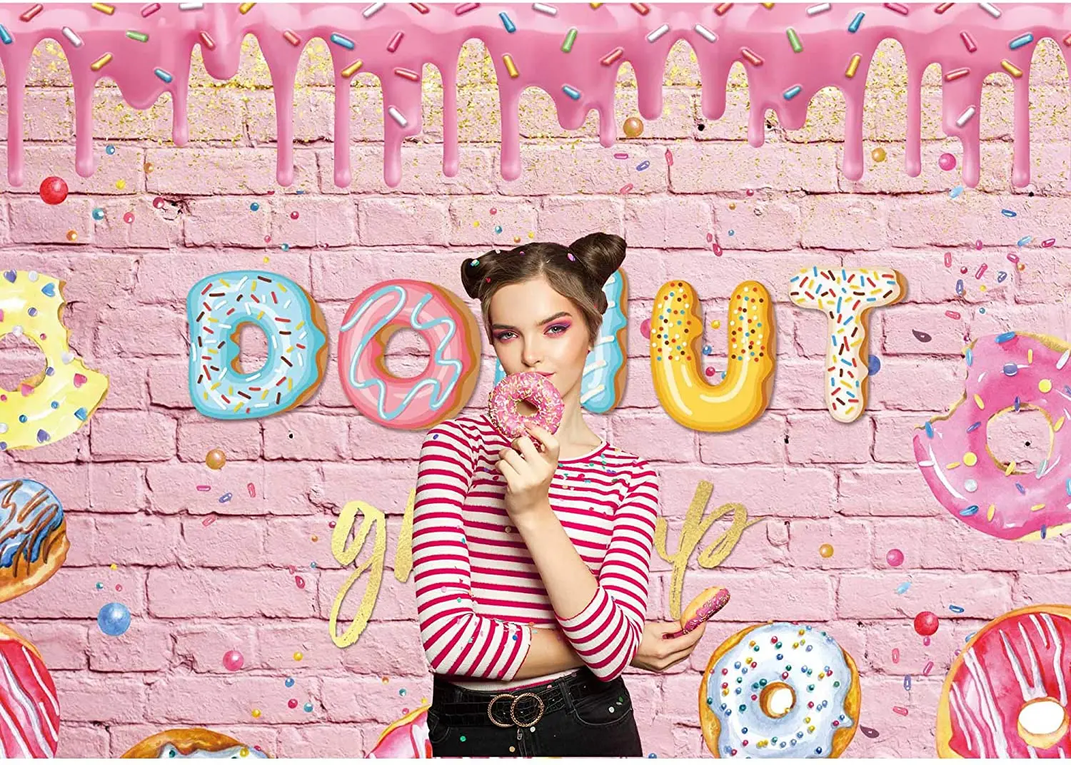 Donut Grow Up Backdrop for Photography Pink Brick Wall Birthday Party Supplies Photo Background Sweet Girls Kids Baby Shower