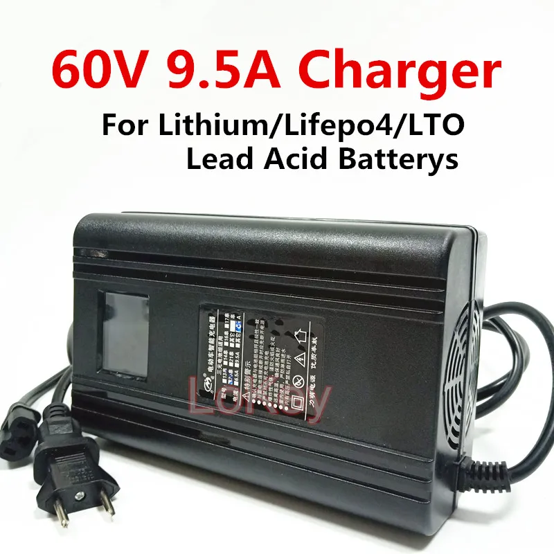 60V 10A 9.5A Smart Charger LCD Display 67.2V 71.4V 73V lithium li ion LTO lipo GEL AGM lead acid batterys 16S 17S 20S cargador