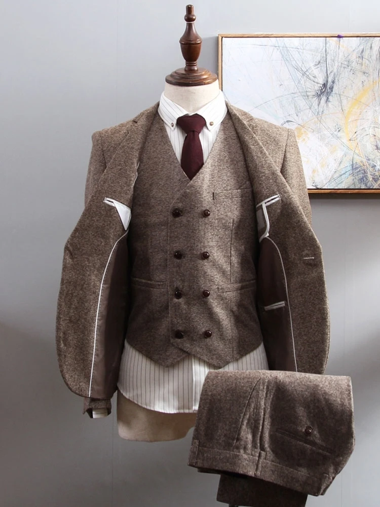 Costume de mariage 3 pièces pour homme, blazer en mélange de laine, Tuxedos de marié à un bouton, sur mesure, meilleur costume pour homme (veste + gilet + pantalon)