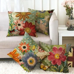 Nordic Chrysanthemum Floral Pillow Case Home Decoration Watercolor Oil Painting Flower Cushion Cover