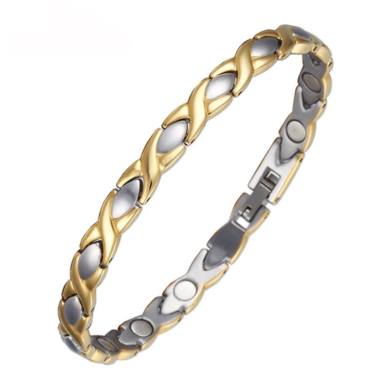 Magnetic Healthy Bracelets Jewellery Stainless Steel Chain For Women Rose Gold Color Cross Energy Bracelet Dropshipping