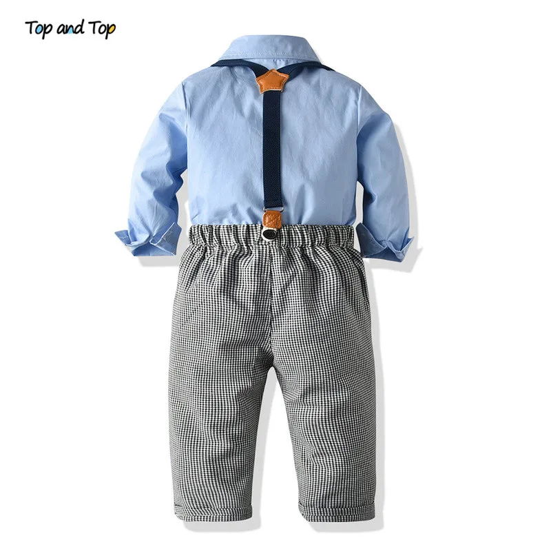 Top and Top Baby Boys Casual Clothing Set Infant Long Sleeve Shirt with Bowtie+Suspender Pants Gentleman 2Pcs Suit Bebes Ropa