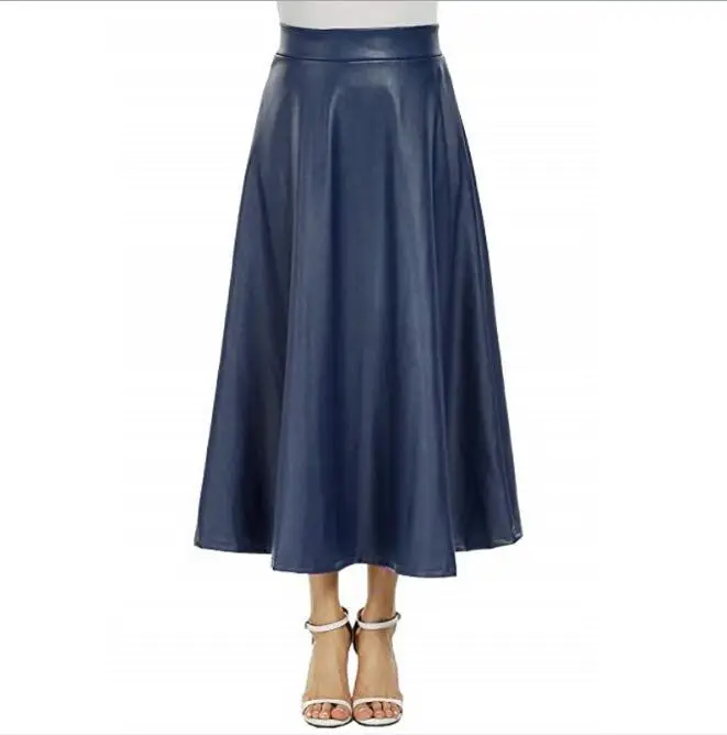 

Women Skirts Vintage Retro High Waist Pleated Maxi Skirt Womens Autumn Winter Casual Office Work Pu Leather Skirt Saia Femininas