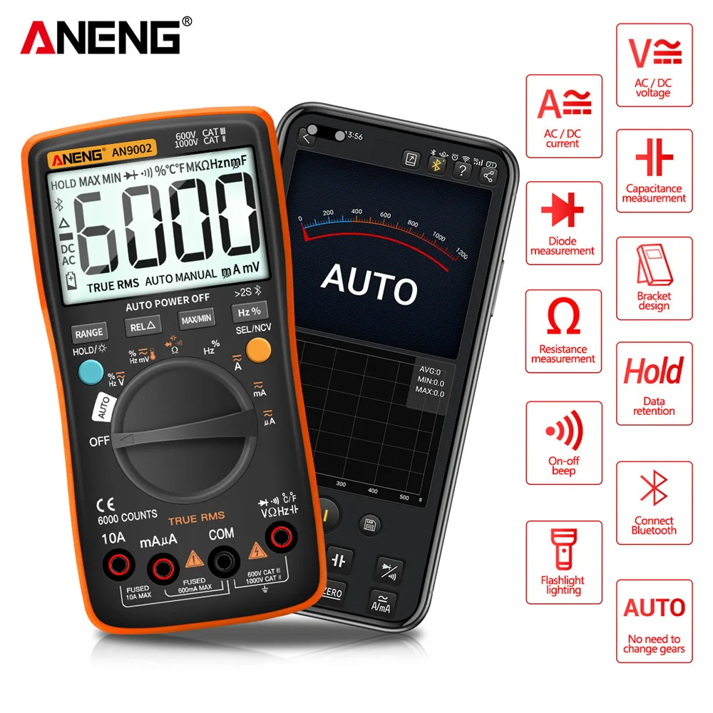 AN9002 multimetro digitale Bluetooth Auto-Range Professional 6000 conta MultimetroTrue RMS Tester di tensione corrente AC/DC