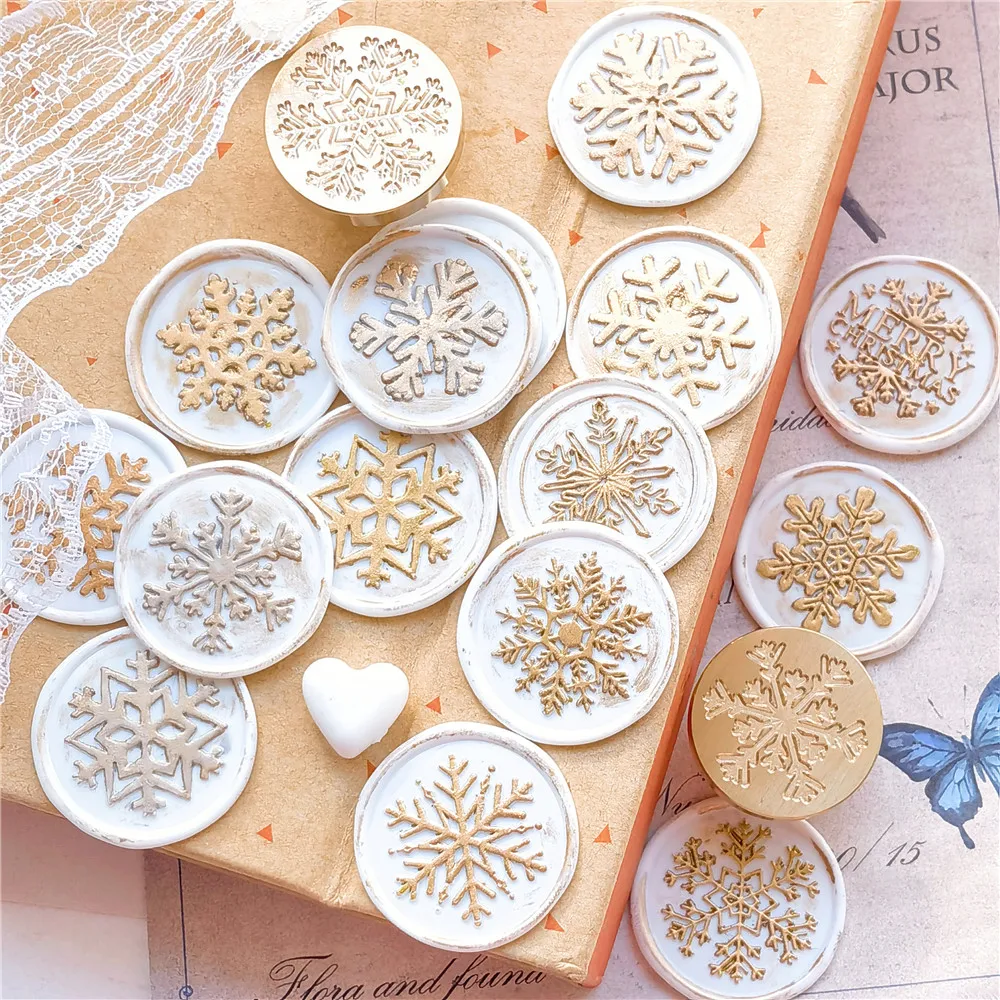 Retro Merry Christmas Snowflake Seal Wax Stamps Copper Brass Head for DIY Scrapbooking Wax Sealing Stamp Envelope Decoration