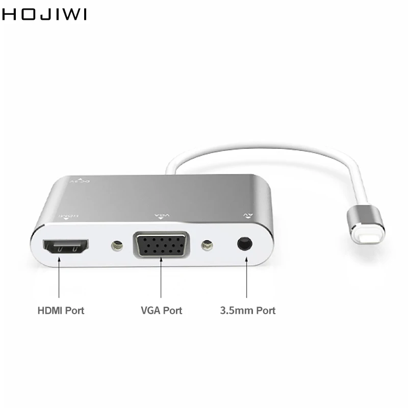 

HOJIWI Lightning To HDMI-compatible VGA 3.5mm Adapter Audio Video Adapter Extends HUB OTG cable For iPhone/iPad Air/Mini AD26