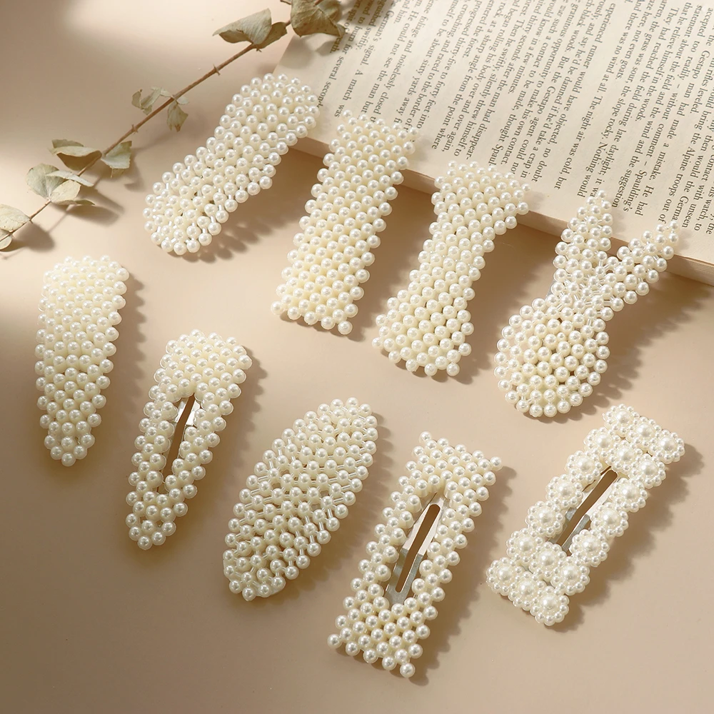 موضة تقليد اللؤلؤ Kawaii مقاطع الشعر اكسسوارات للنساء الشعر هندسية زهرة المشابك أغطية الرأس الحلو دبابيس الشعر الفتيات