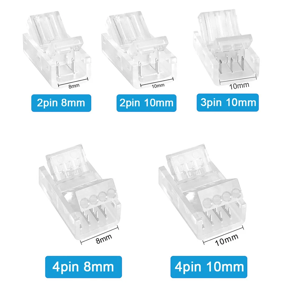 5Pcs LED Connector 2/3/4Pin LED Strip Connector for 8mm 10mm RGB Tape SMD 5050 WS2811 LED Strip Light Wire or Strip Connection