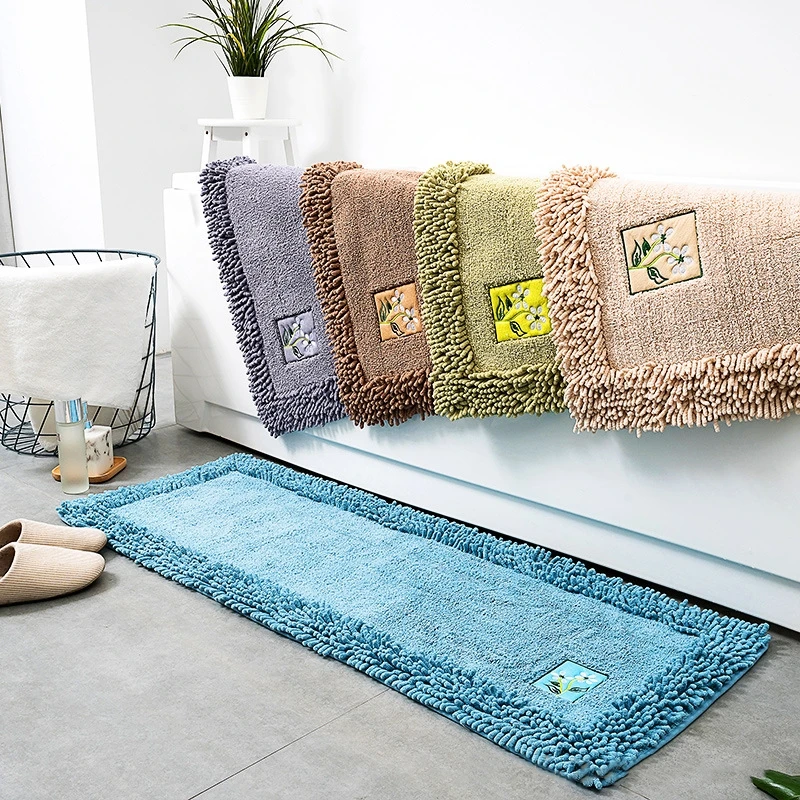 Chenille Bathroom Carpet, Embroidered Flower Bath Mat, Non-slip Toilet Rug, Bathtub Side, Floor Rug, TPR Bottom