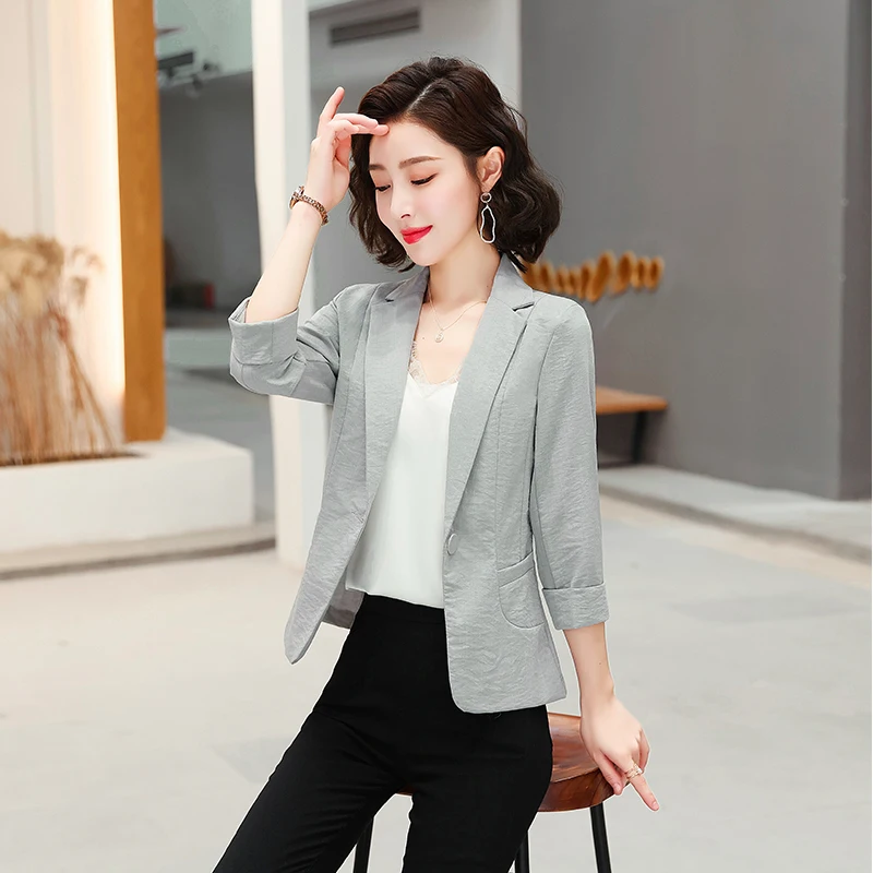 Women Cotton Linen Casual Blazer Jackets Workwear Office Short Coats Korean Thin Breathable Blazers Feminino Vintage Ladies Tops