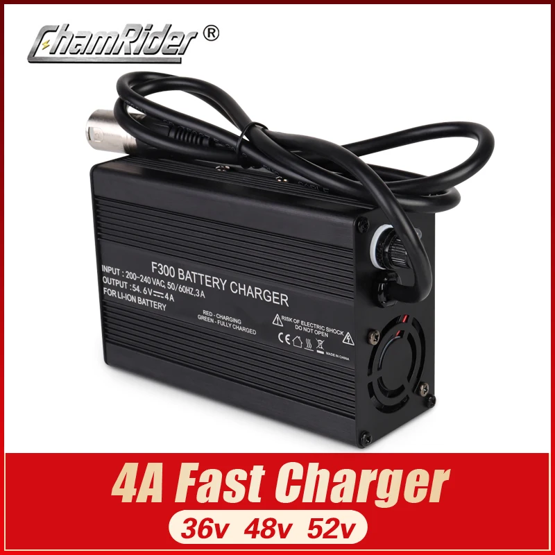 Lithium Battery Charger for Electric Bike,36V,48V,52V,4A Fast Charger,42V,54.6V,58.8V,Li-ion Battery Pack, Ebike, DC, XLR, RCA