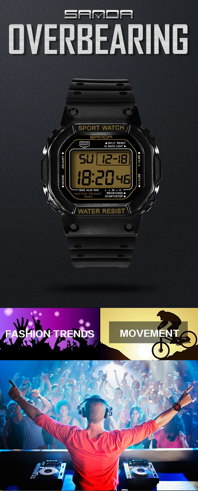 SANDA Digitaluhr Herren Wasserdicht 30M Uhr LED Herren Sport G-Stil Uhr Herren Top-Marke Militäruhren Relogio Masculino – Detail 3