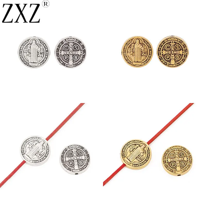 

10pcs Antique Silver/Gold Tone Saint Benedict Medal Cross Crucifix Spacer Beads for DIY Necklace Bracelet Jewelry Making 15x15mm