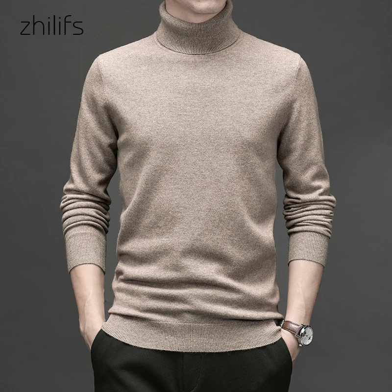 Men's Turtleneck Sweater Autumn Winter Men's Rollneck Warm 100 Merino pure wool Knitted  Sweater Keep Warm Men Jumper