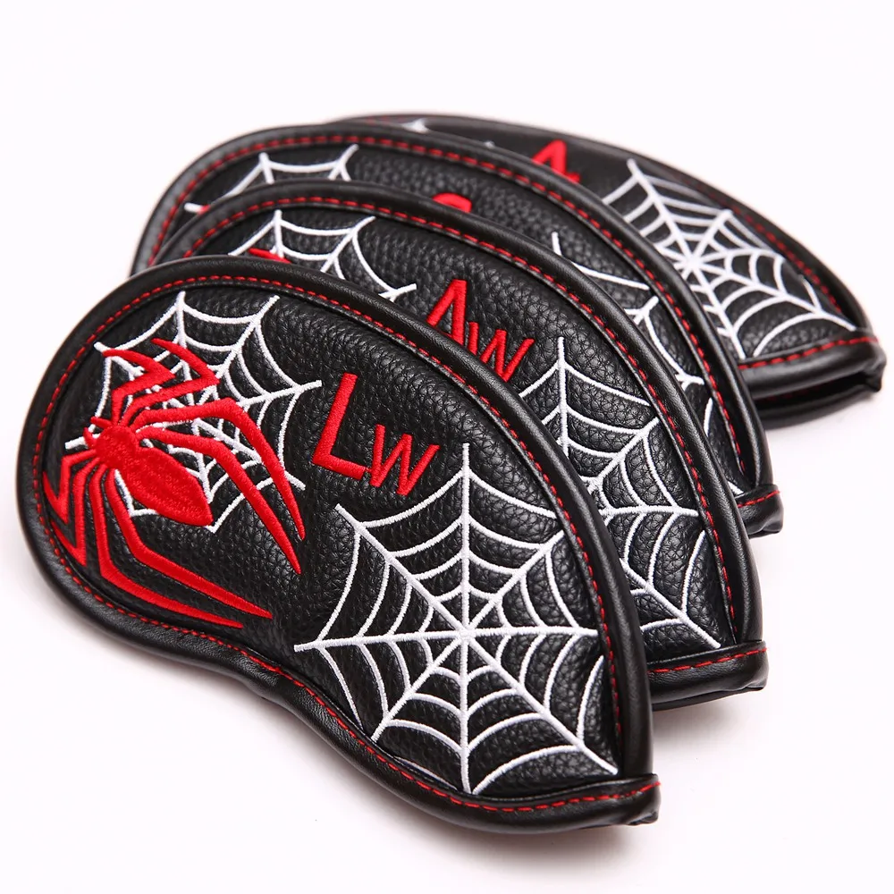 11PCS/Set PU with Red Spider Embroider Golf Club Iron Head Covers Golf Headcover Sets Accessories