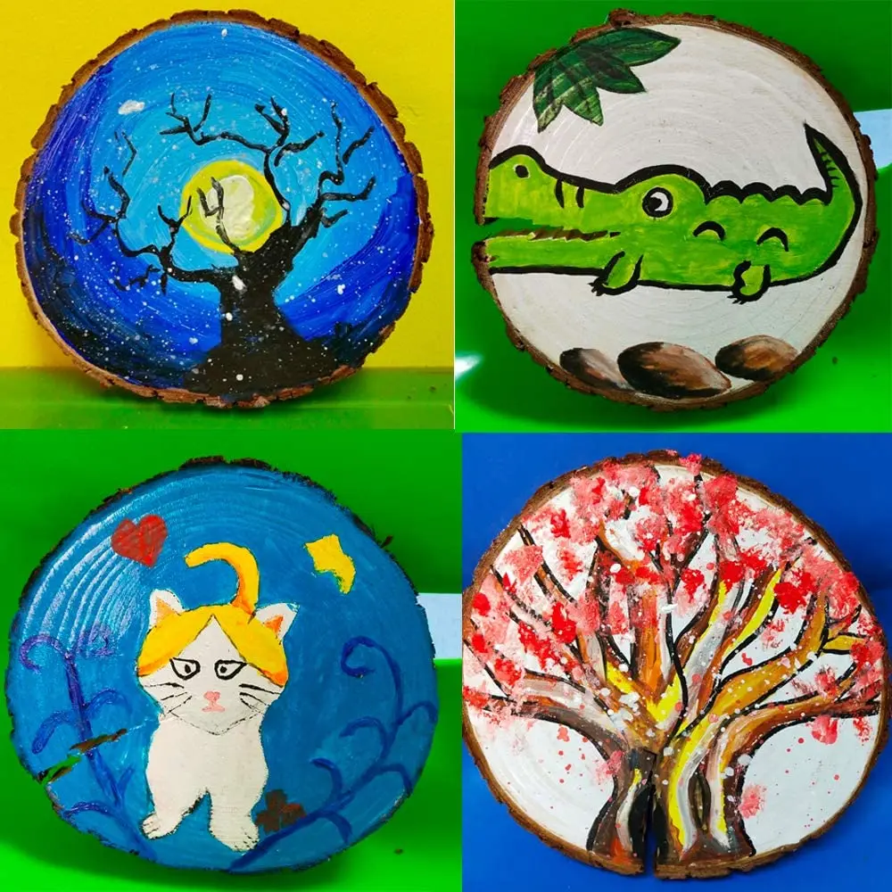 5-22cm Natural Unfinished Round Wood Slice with Tree Barks for Art DIY Handicraft Christmas Ornaments Home Table Decoration