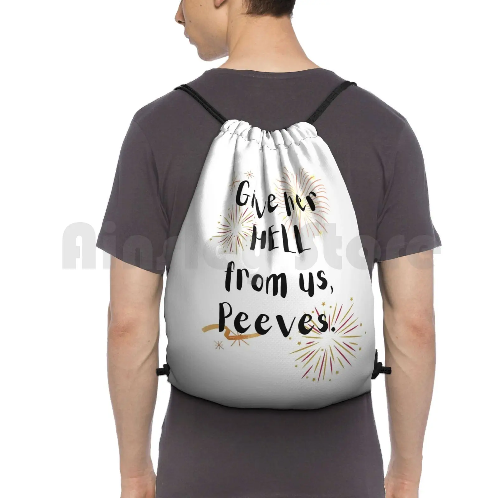 Give Her Hell From Us , Peeves. Backpack Drawstring Bag Riding Climbing Gym Bag Peeves Weasley Weasleys Hell Fred George