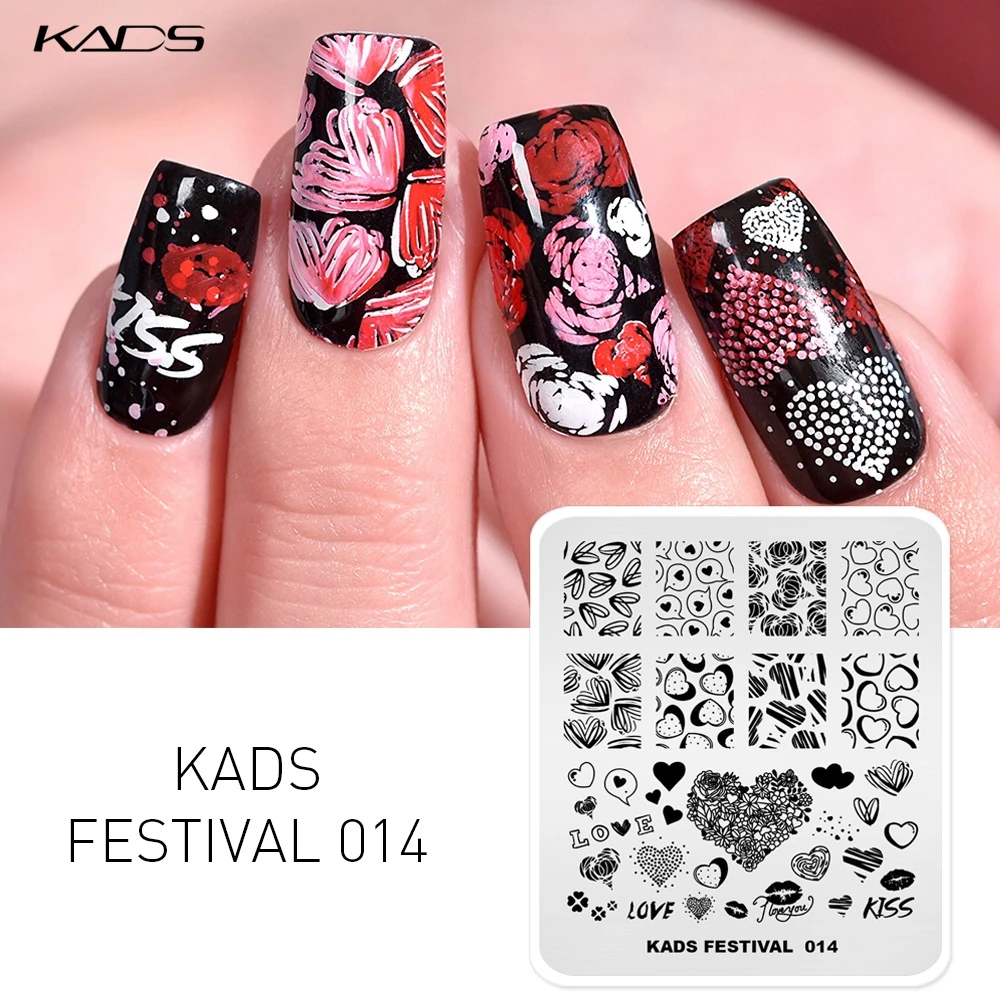 KADS stemple do paznokci Nail artystyczny design Beauty wzór w kształcie serca płytka do stemplowania lakier do samodzielnego malowania paznokci tłoczenie szablon do manicure do paznokci