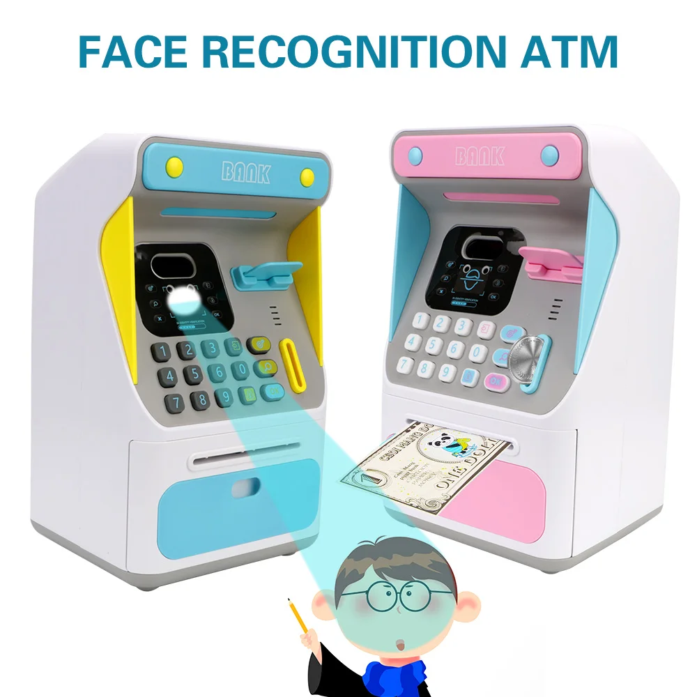 ATM Machine Cash Box Simulated Face Recognition Electronic Piggy Bank Money Boxes Gift For Kids Auto Scroll Paper Banknote