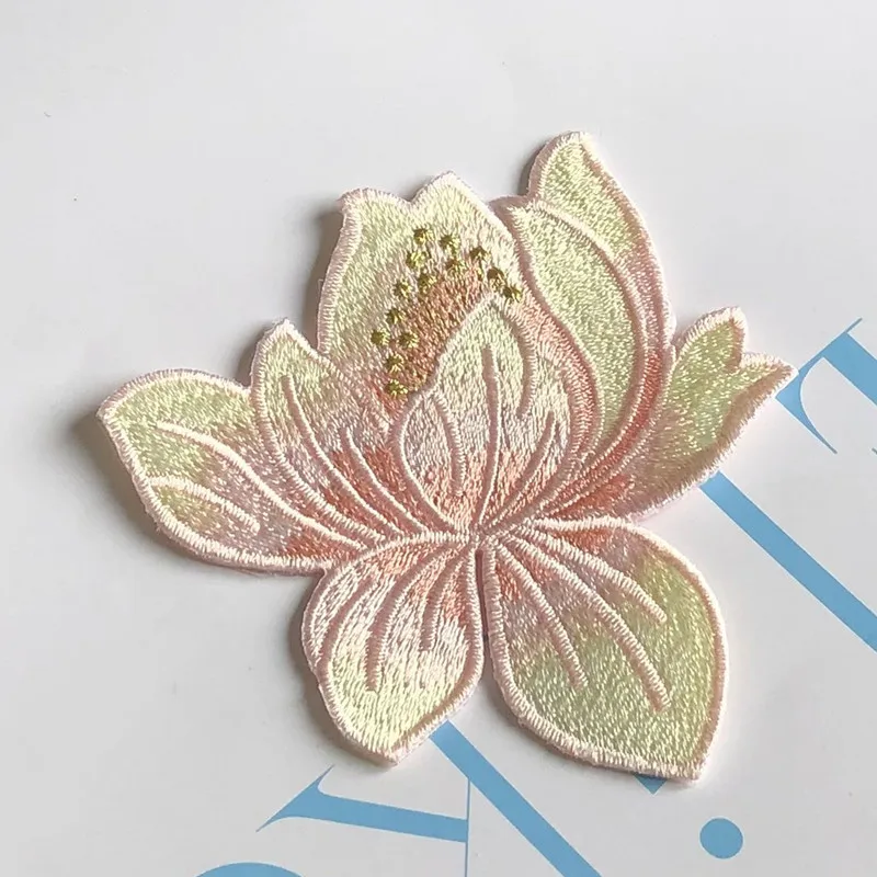 1Pcs Blue Lotus  Flower Embroidery Patches Iron Or Sew for Clothing Applique DIY Hat Coat Dress Pants Accessories Cloth Sticker