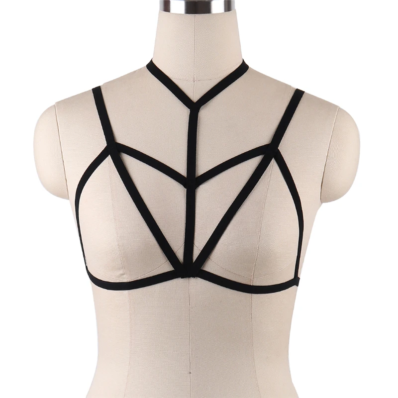 New Sexy Elastic Lingerie pentagram harness erotic lingerie cage bra body cage fetish bondage Harness Belt 90's Goth Body suit