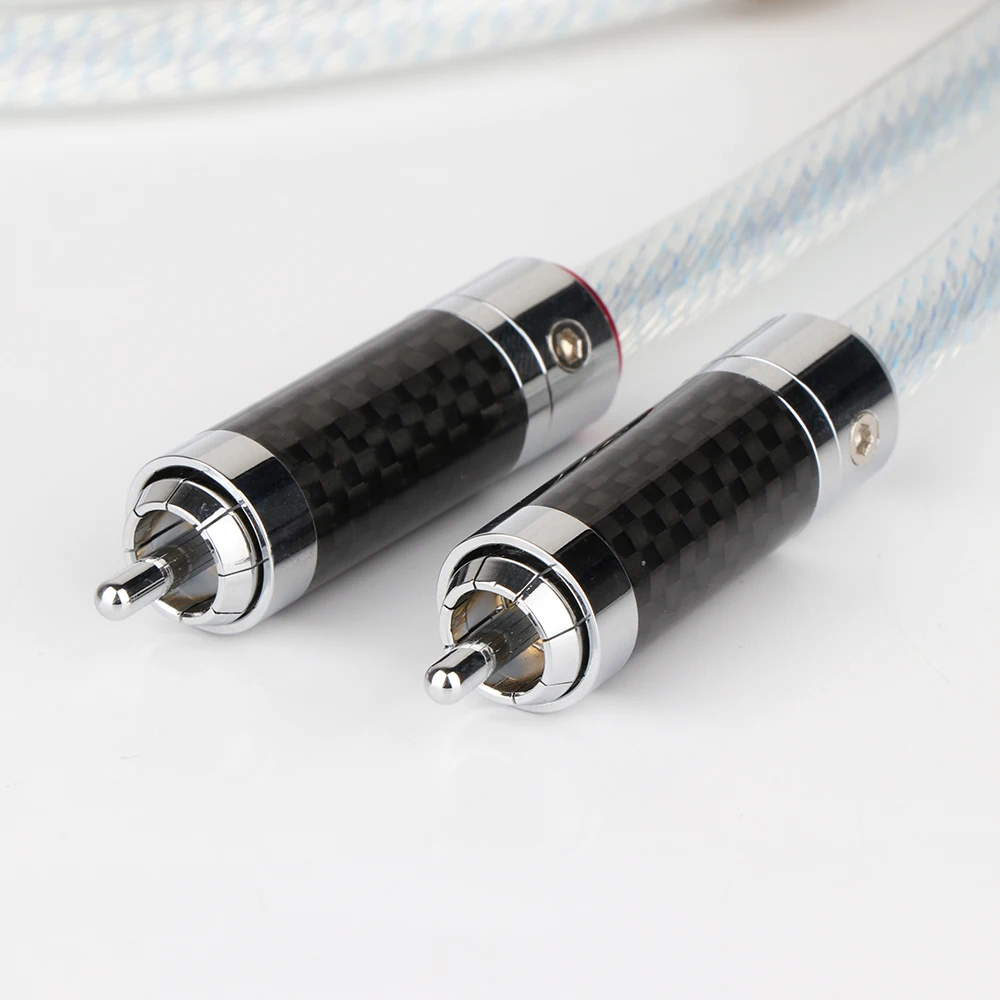 Hifi cables Pair 5N Silver Plated Analogue Wire with Rhodium Plated Carbon Fiber RCA Plug HIFI Audio Cable For CD AMP X410