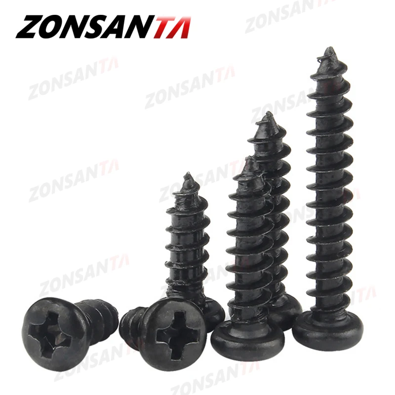 ZONSANTA Pan Runde Kopf Blechschraube M 1,2 M 1,4 M 1,7 M2 M 2,2 M 2,6 M3 M 3,5 M4 Kleine Carbon stahl Kreuz Phillips Schwarz Schraube