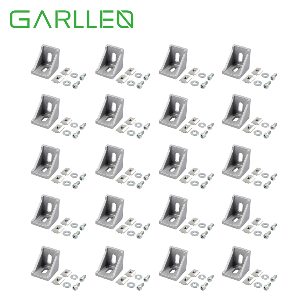 GARLLEN 20Pcs Angle Connector Angle Fastening Materials For 30x30 Groove 8 Grid Struts Aluminum Profile 3060 Profiles With Screw