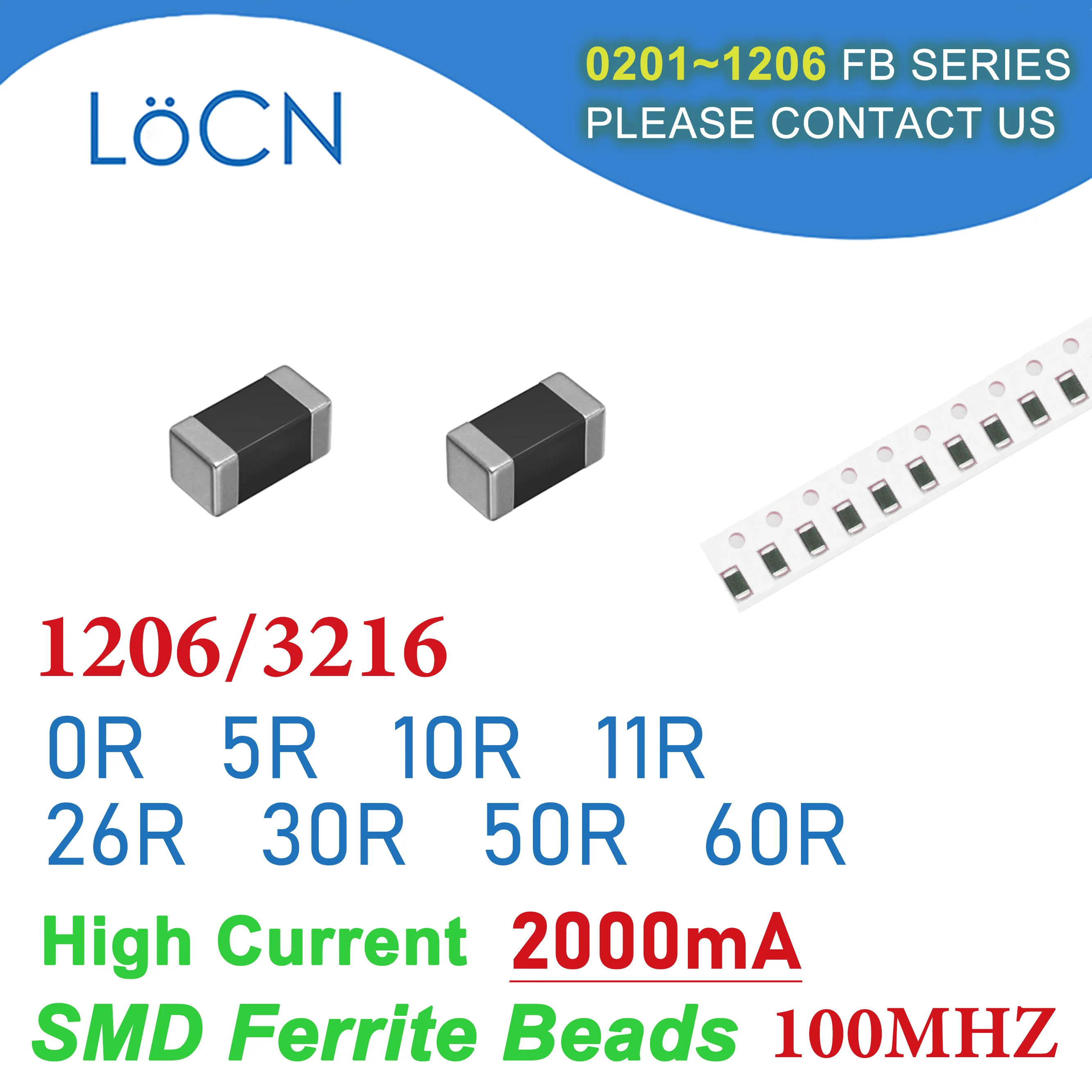 4000PCS 1206/3216 100MHZ 2A SMD Ferrite Beads 0R 5R 10R 11R 26R 30R 50R 60R 2000mA Chip Inductor Multilayer 25% High Quality