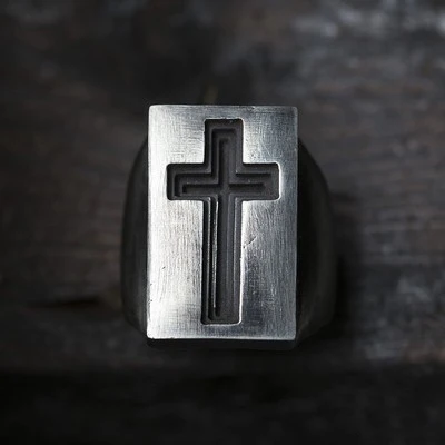 Gothic Retro Dropshipping Cross Men Jesus Rings Punk Rock Male Stainless Steel Amulet Jewelry Creativity Gift OSR608