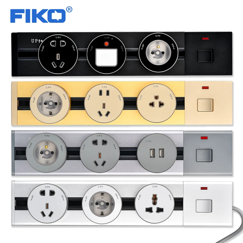 FIKO Electrical Silver Power Track Wireless Embeded Wall Mounted 1200mm Track Adapters CN UK Universal Outlet Socket Gold BlacK