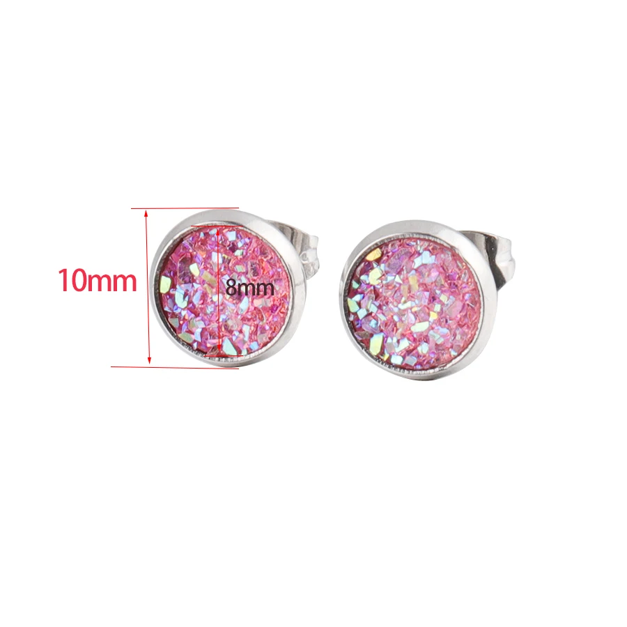 Fnixtar 8mm Stainless Steel Drusy Earrings Jewelry For Kid Girl Party Gift Mini Earring For Child 20 pairs/lot