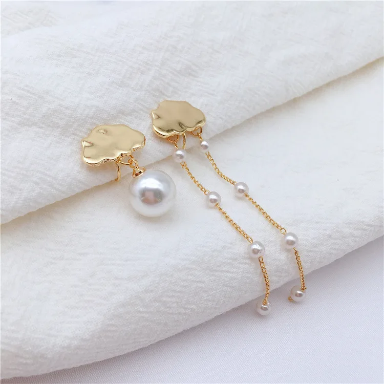 Metal asymmetrical cloud personality girl heart super fairy pearl tassel earring earrings no ear holes