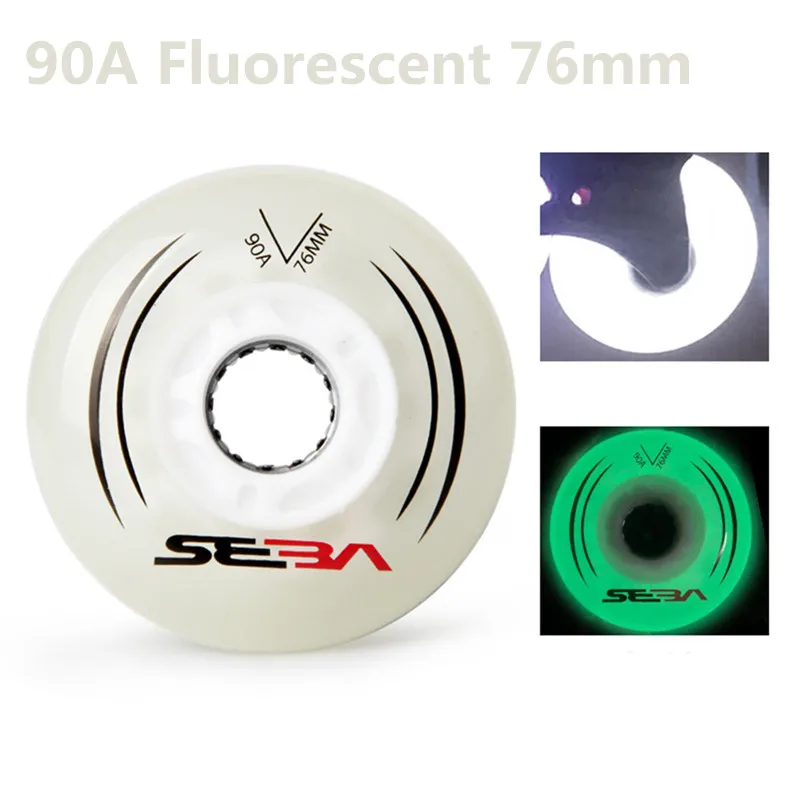 LED Flash Fluorescent SEBA Wheel 90A LED Shine Roller Skating Wheels for Slide FSK Slalom Brightness Light Magnetic Core 76 80mm