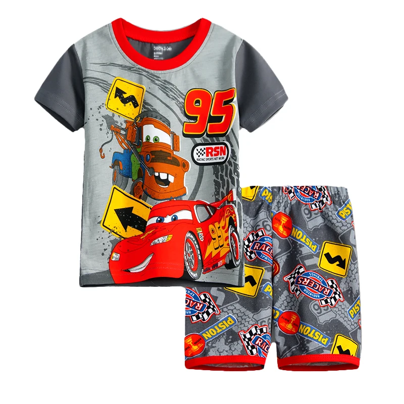 Summer Boys Girls Pajamas Sets Cars Cartoon Cotton Children Boy Girl Sleepwear Nightwear Kids Lightning Mcqueen Pyjamas Suit