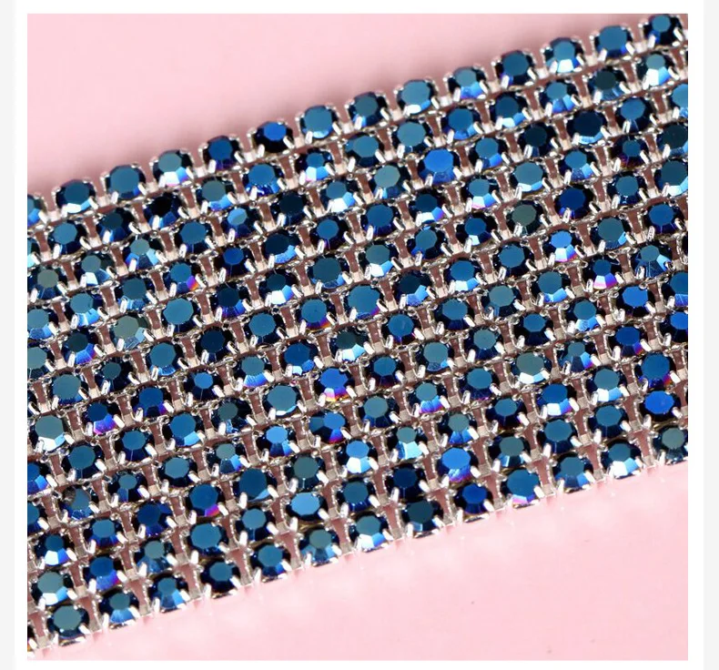 1yard/piece Chinese Cymbidium Glass Crystal Rhinestone Chain, Silver Bottom Sew On Cup Chains For DIY Garment Bags Decorations