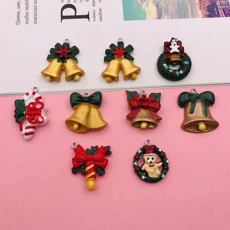 10pcs Hot New Resin Cute Christmas Bell Charm Pendant for Keychain, Earring, Scrapbooking, DIY Making, Necklace