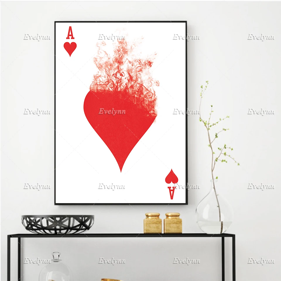 Ace Of Hearts, Playing Card Game Master Poker Wall Art, Heart Artwork Oil Painting Posters and Prints on Canvas Floating Frame