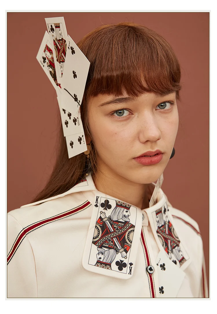 Women's Printed Stripe Shirt, Fun Playing Cards, Original Design, Spring and Autumn