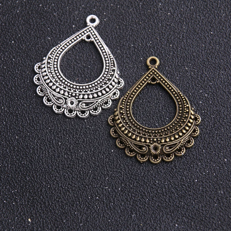 2PCS 35*44mm Two Color Water Droplets Necklace Charm Women Jewelry Fashion Porous Connector Pendant Earring