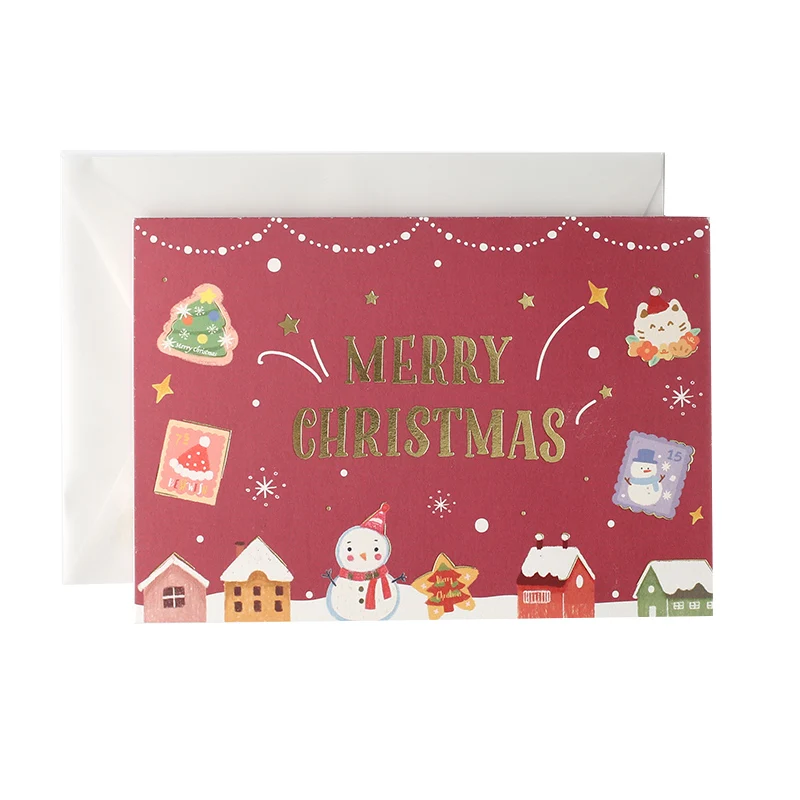 Yoofun 2 sheet Merry Christmas Sulfuric Acid Paper Envelope Kraft Paper Bronzing Greeting Card Decoration New Year Invitation