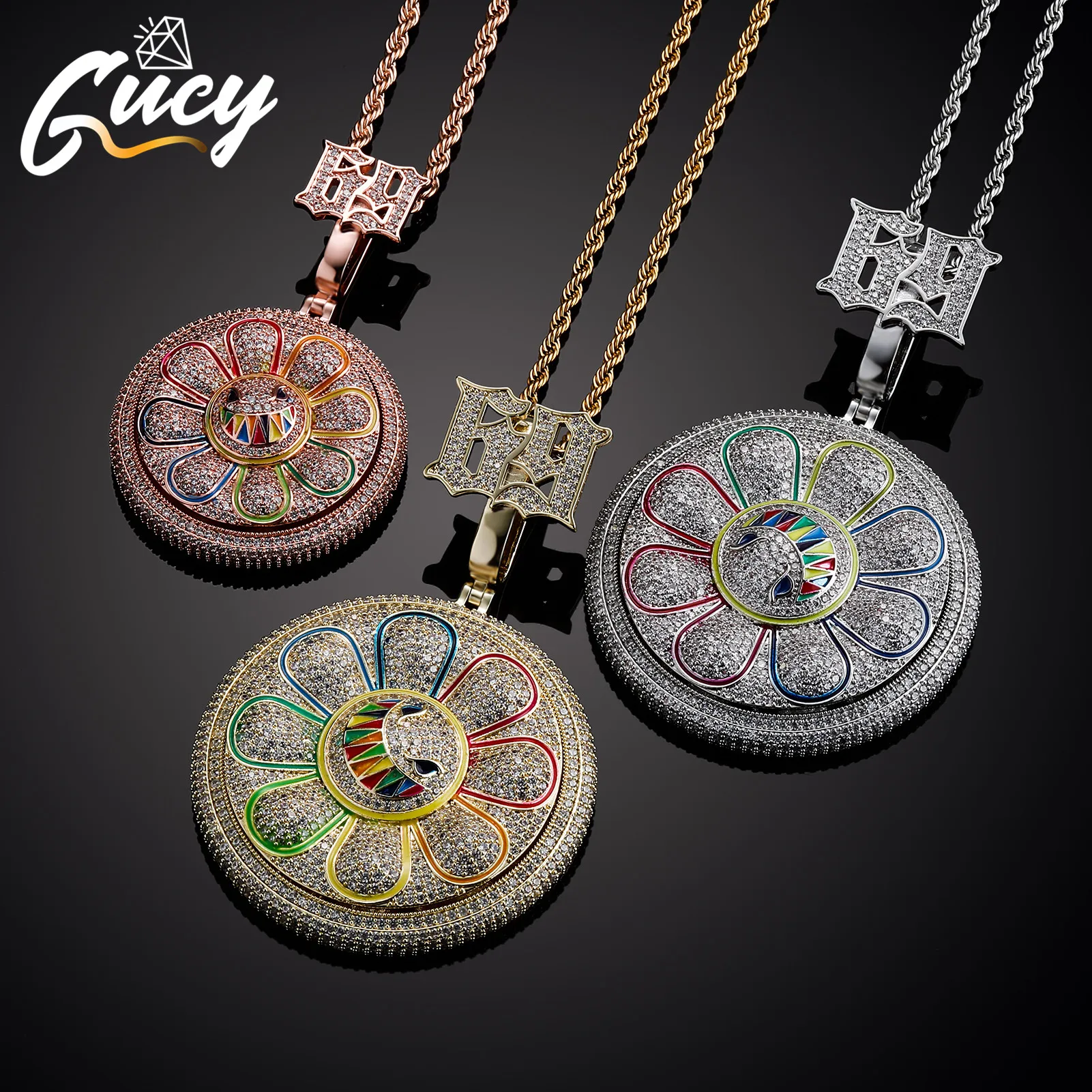 GUCY New Fashion Simple Colorful Sun Flower Sunflower Petals Pendant Necklace Hip Hop Pendant Necklace Party Gifts