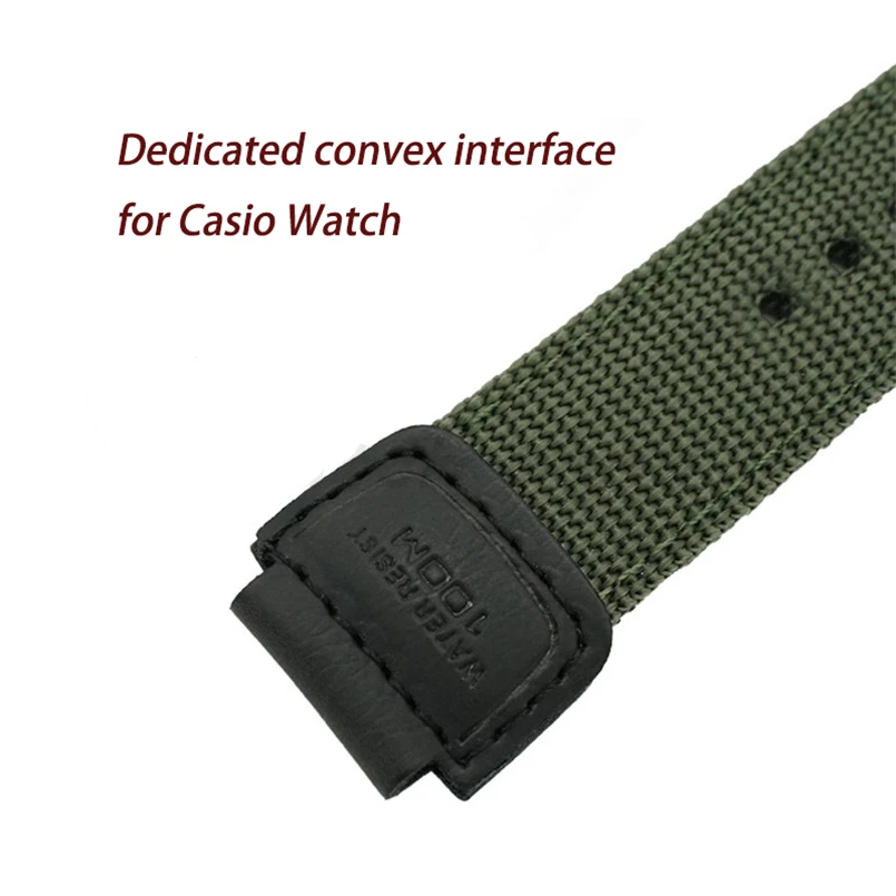 18mm Green Black Nylon Watch Band Strap Fit for Casio G Shock W-S200H W-800H W-216H W-735H F-108WH W-215 AEQ-110W /SGW-300H/400H