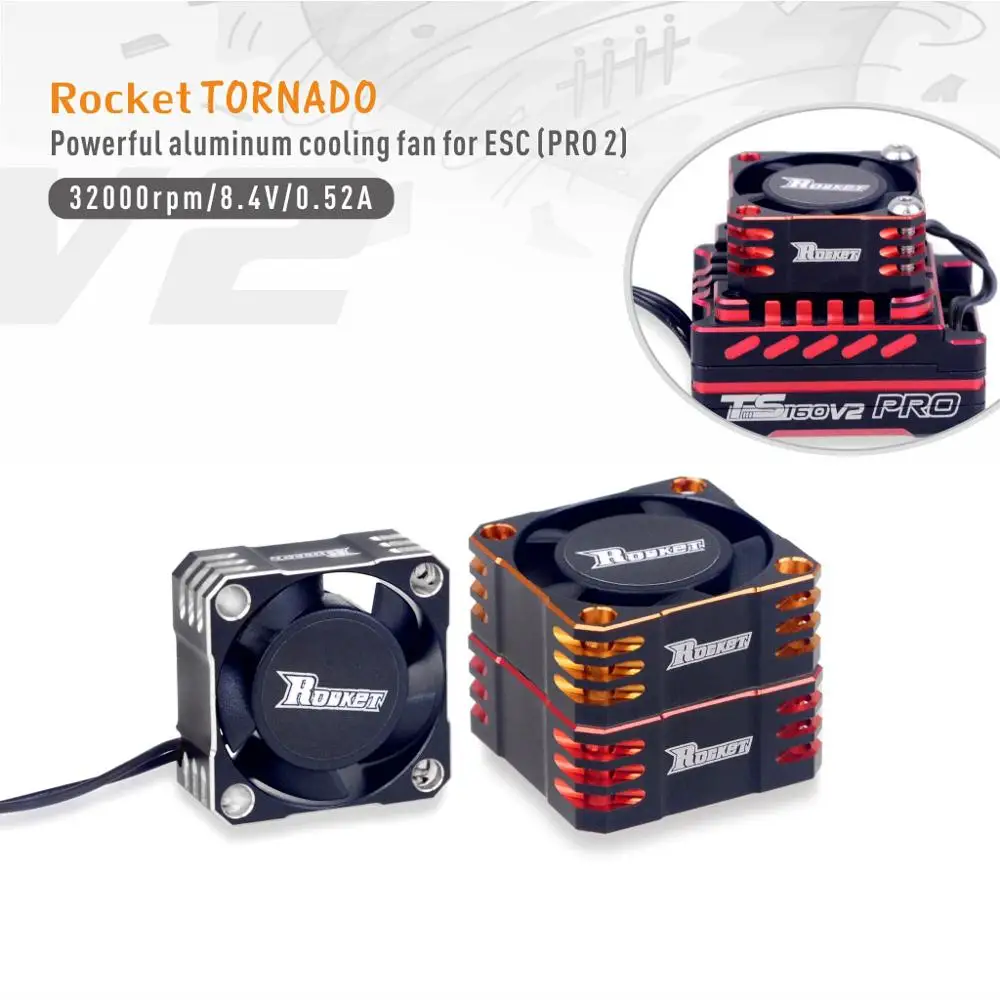 Rocket 25x25mm 32000RPM/8.5V Metal Cooling Fan TURBO ESC Heat Dissipation for Hobbywing 1/10 TS120 TS160 TS120V2 TS160V2 RC Car