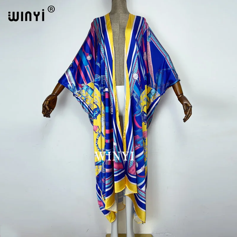 

2022 WINYI Europe kimono Women Cardigan stitch coat Cocktail sexcy Boho Beach Cover up Robe African Holiday long Sleeve Robe