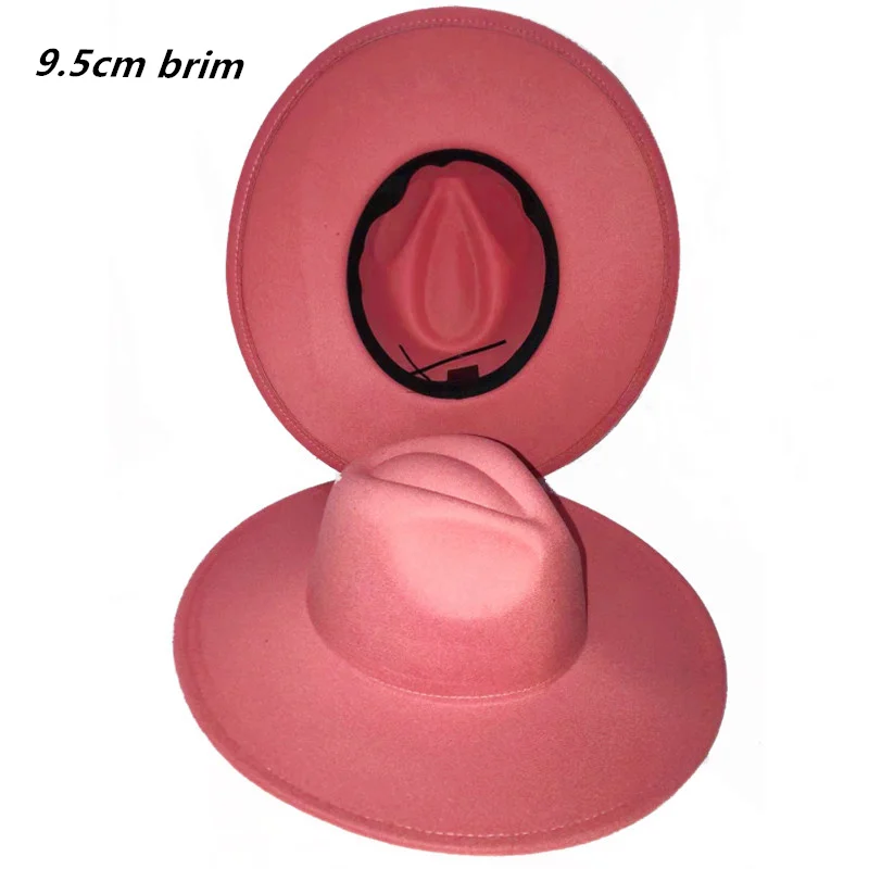 

9.5cm monochrome fedora hat latest watermelon red European and American felt hat men's jazz hat top hat ladies шляпа женская